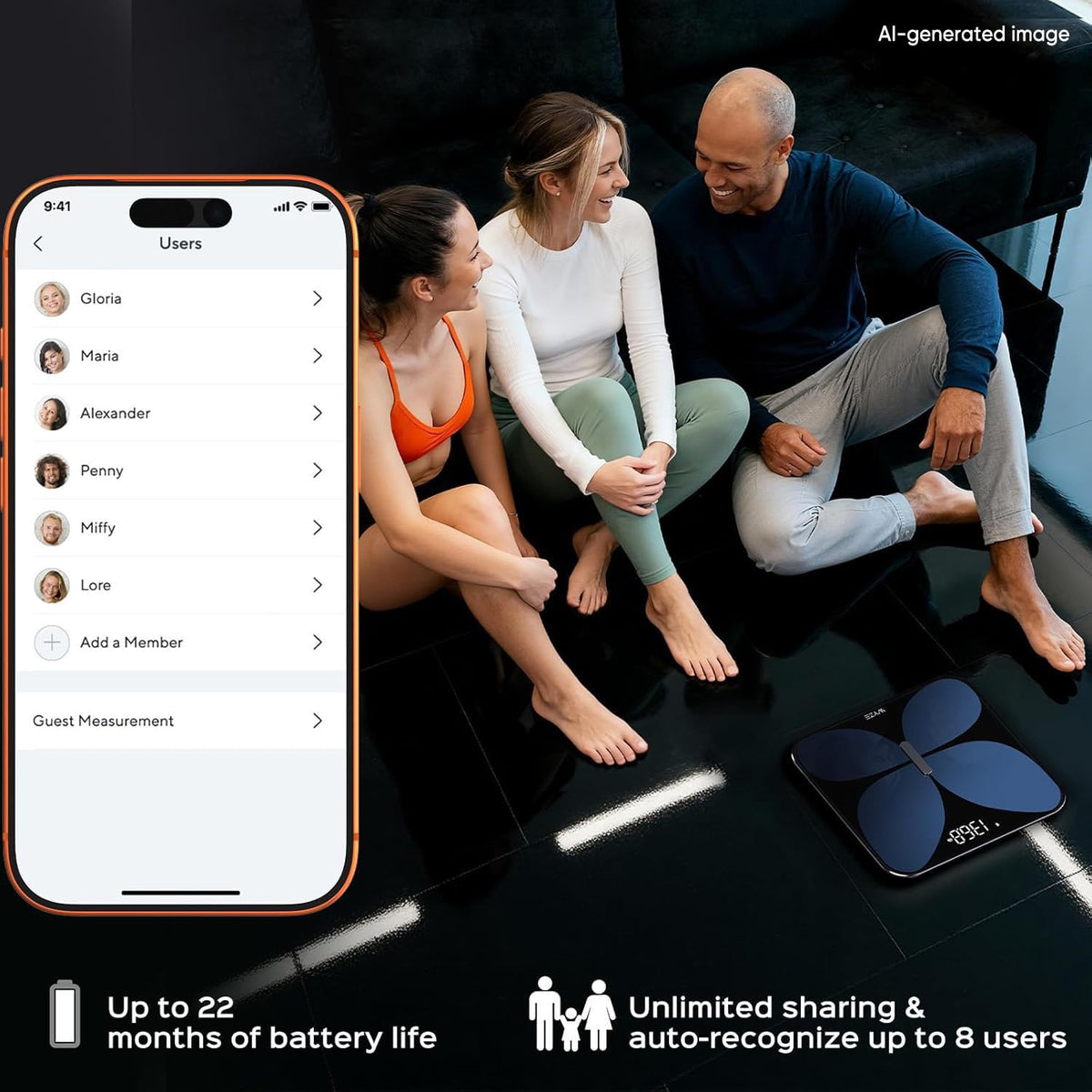 Smart Bathroom Scale, Bluetooth, 400 lbs, Black M888979