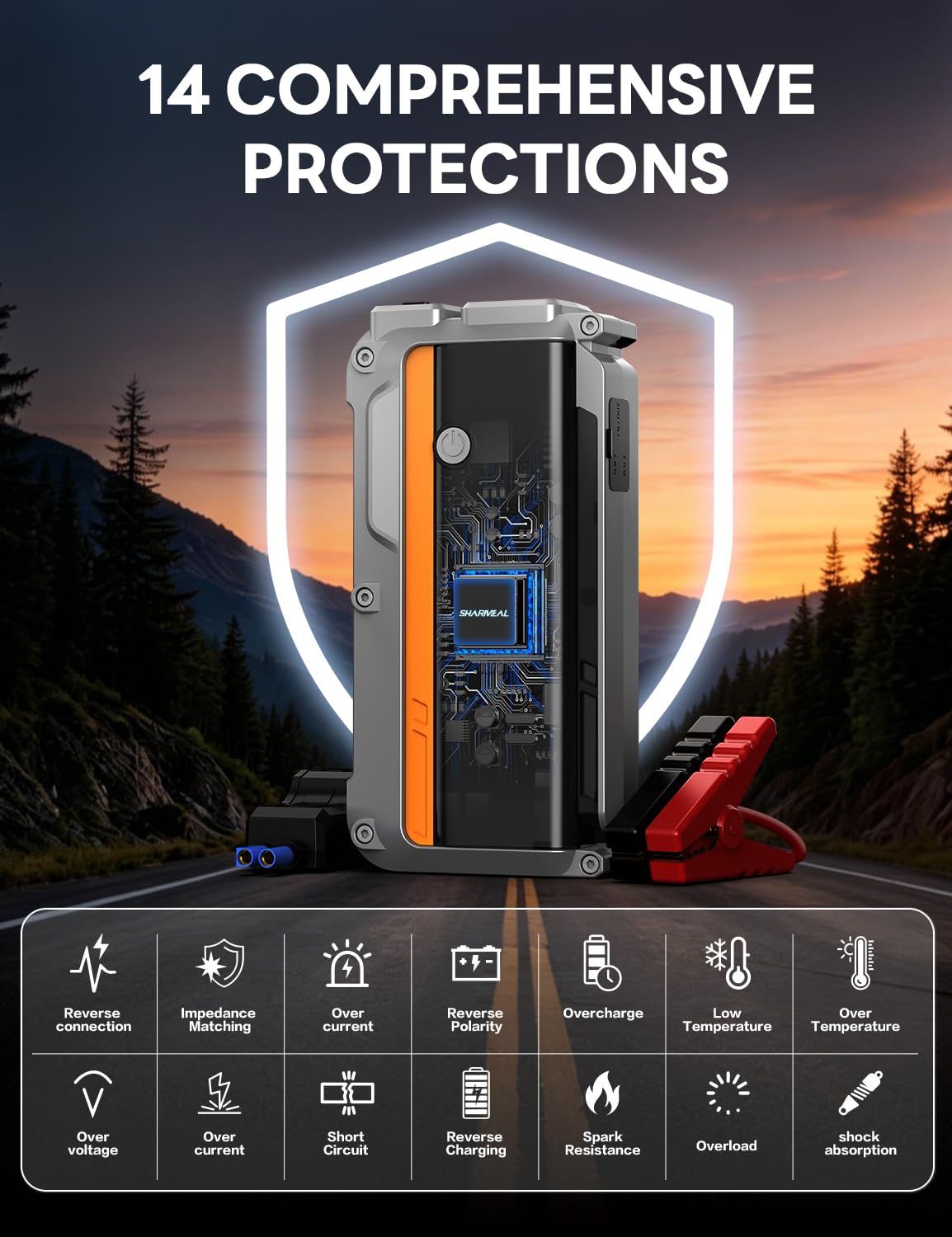 12000mAh 12V Portable Jump Starter with Flashlight and Jumper Cable I277