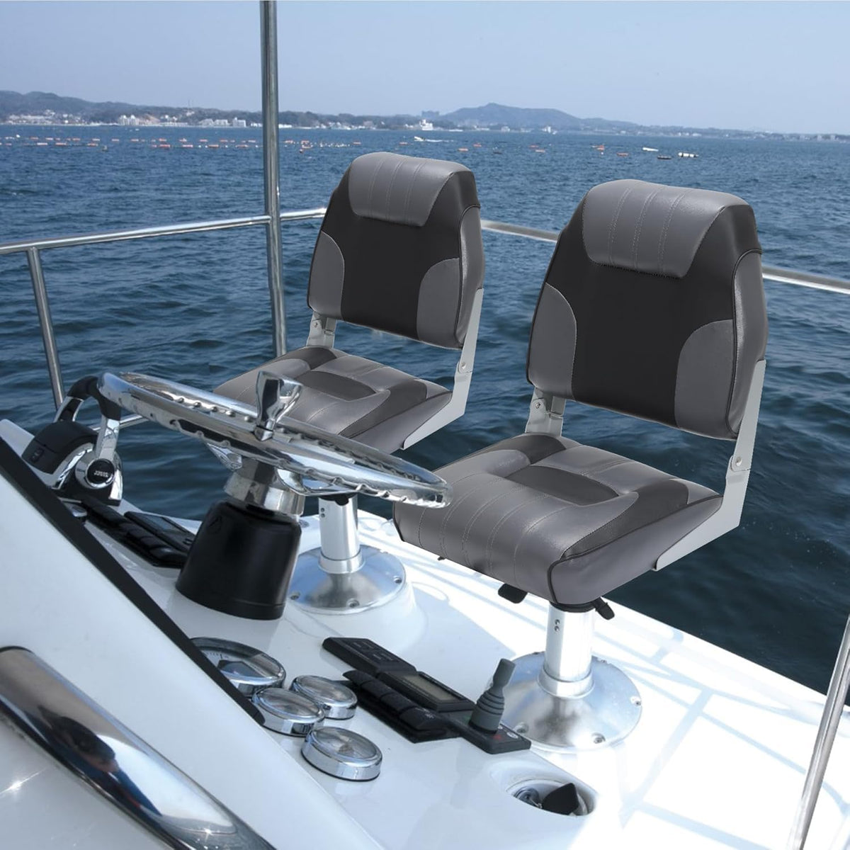 2 Pack Low Back Folding Boat Seats Black Gray E643479