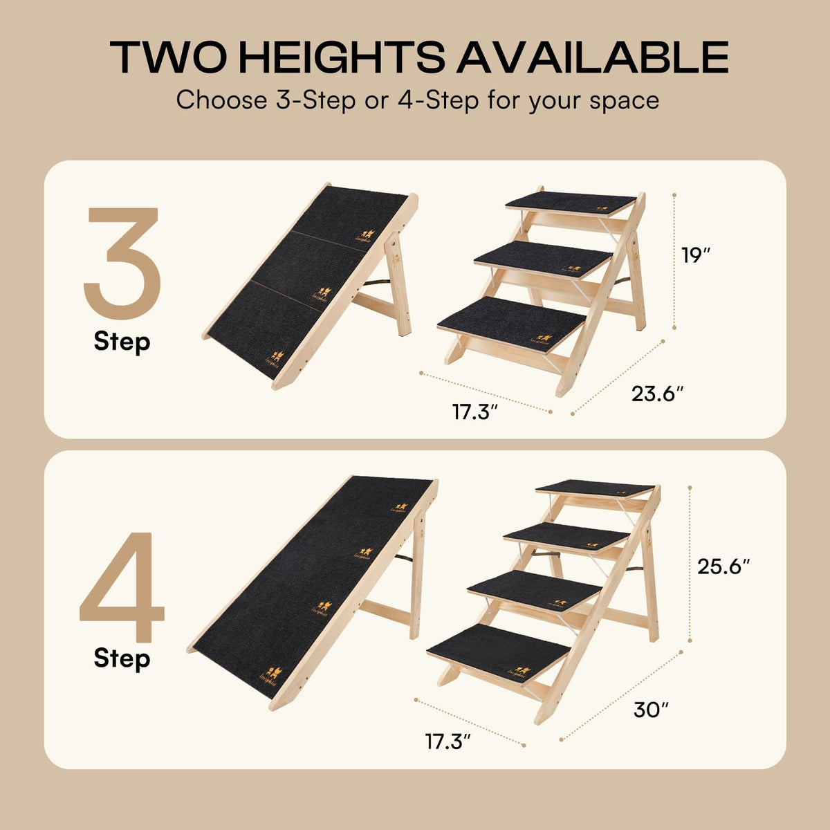 Wooden 4-Step Foldable Anti-Slip Dog Stairs F143