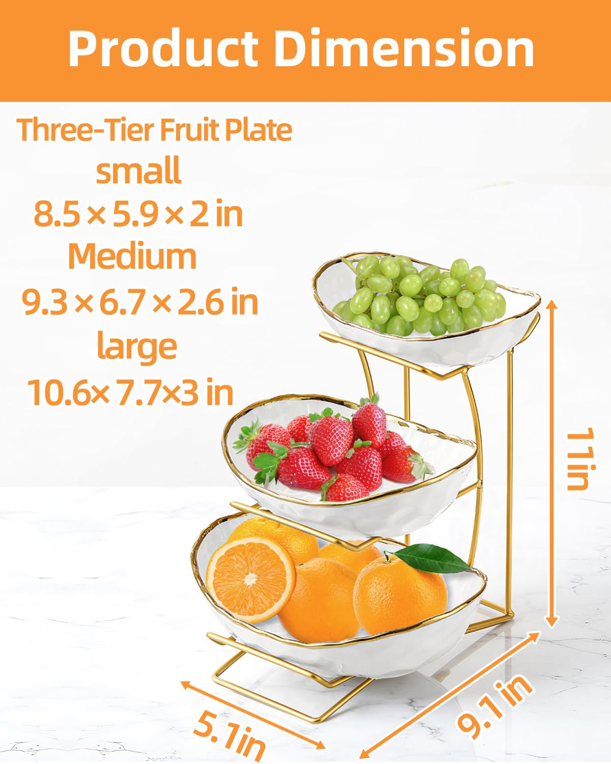 3-Tier Ceramic Fruit Bowl with Metal Stand E155