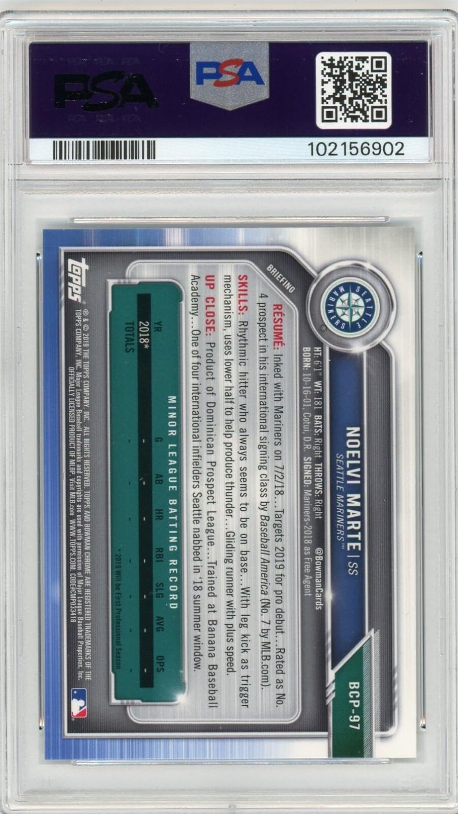 Signed 2019 Bowman Chrome PSA 9/10 Rookie Baseball Card P9720
