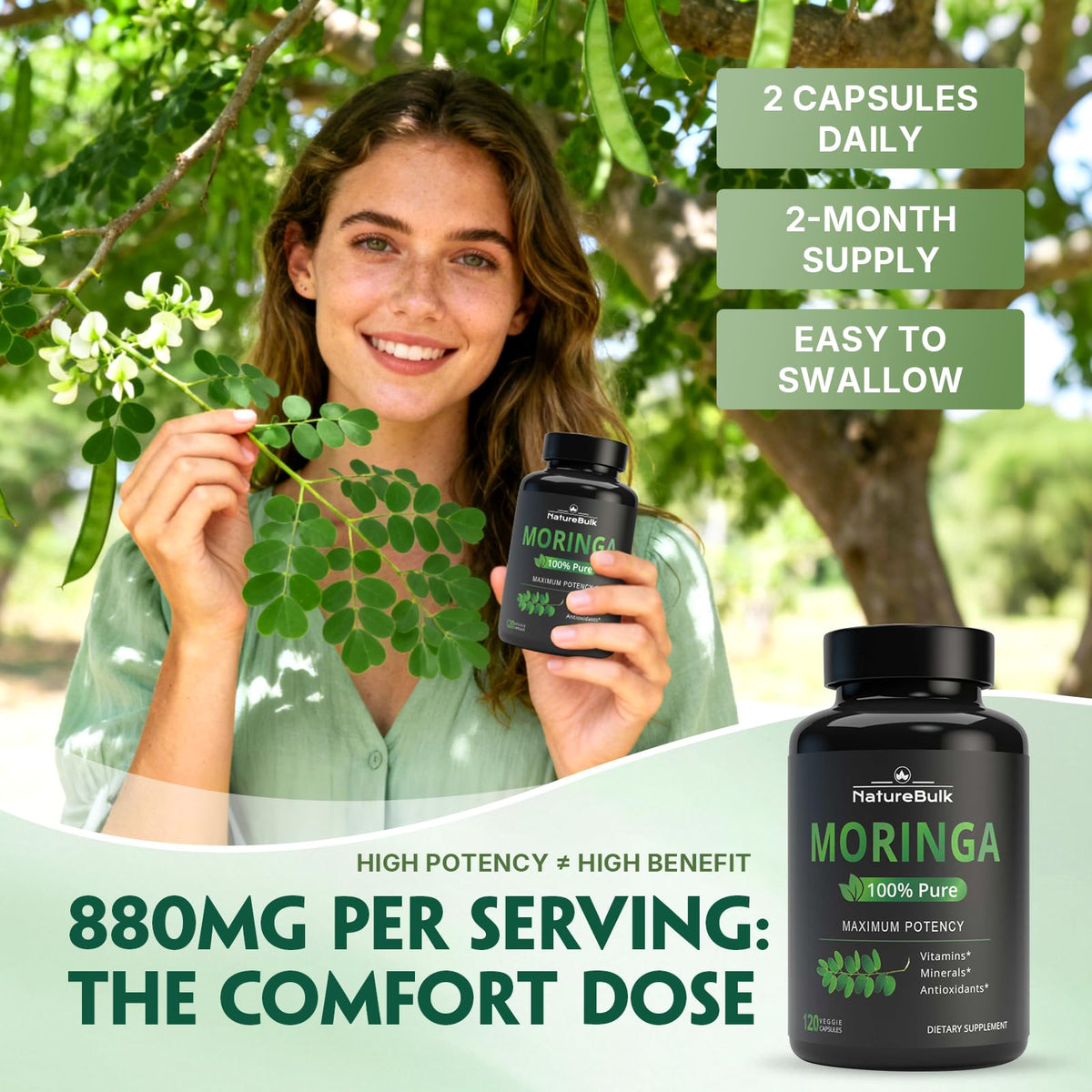 Moringa Oleifera Leaf Powder 880mg 120 Capsules Y745