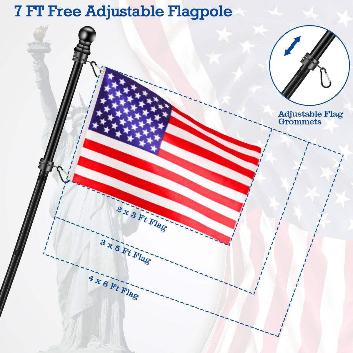 Black 7 FT Stainless Steel Flagpole Kit S7178