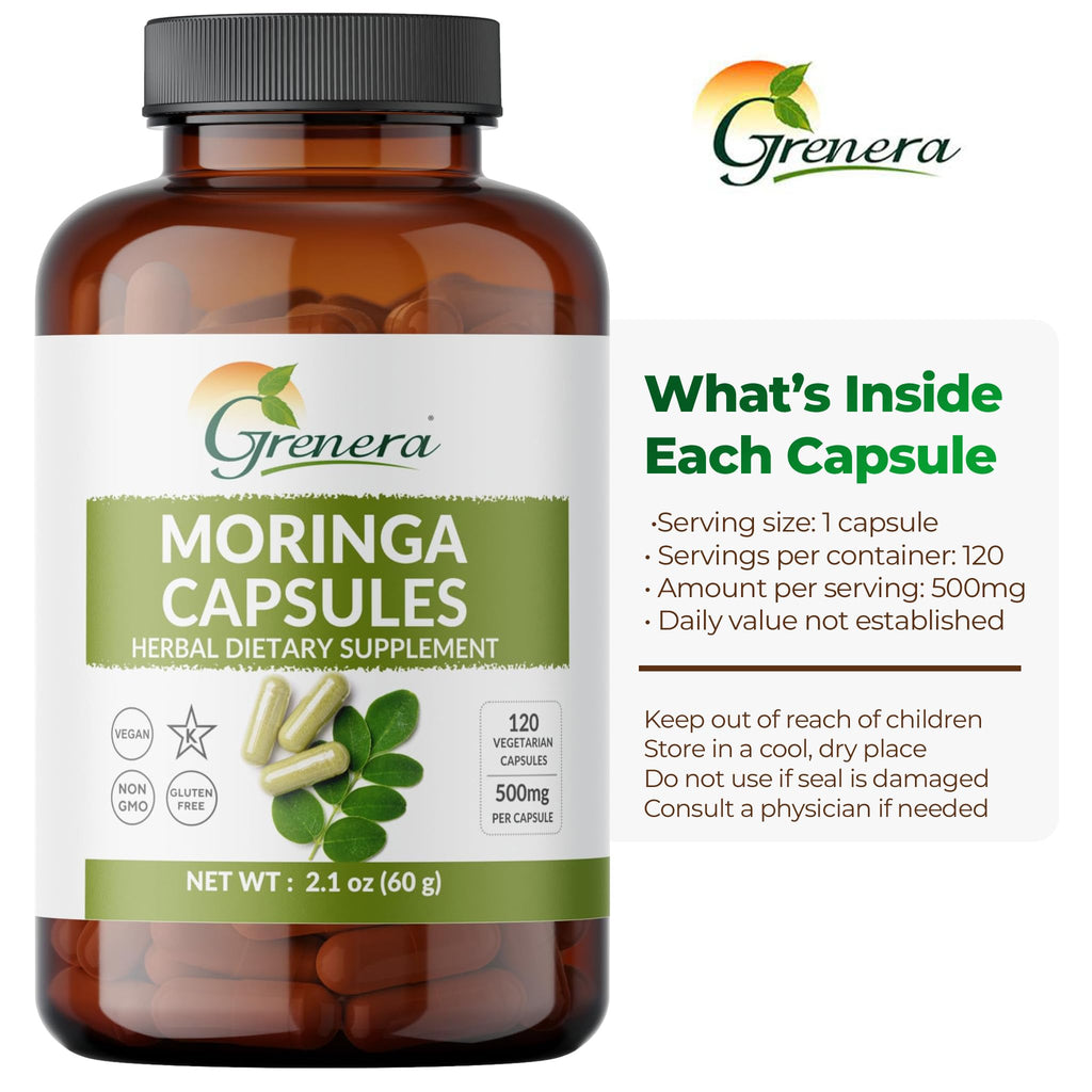 Moringa Capsules 500mg Moringa Oleifera Leaf Powder 120 Count U982