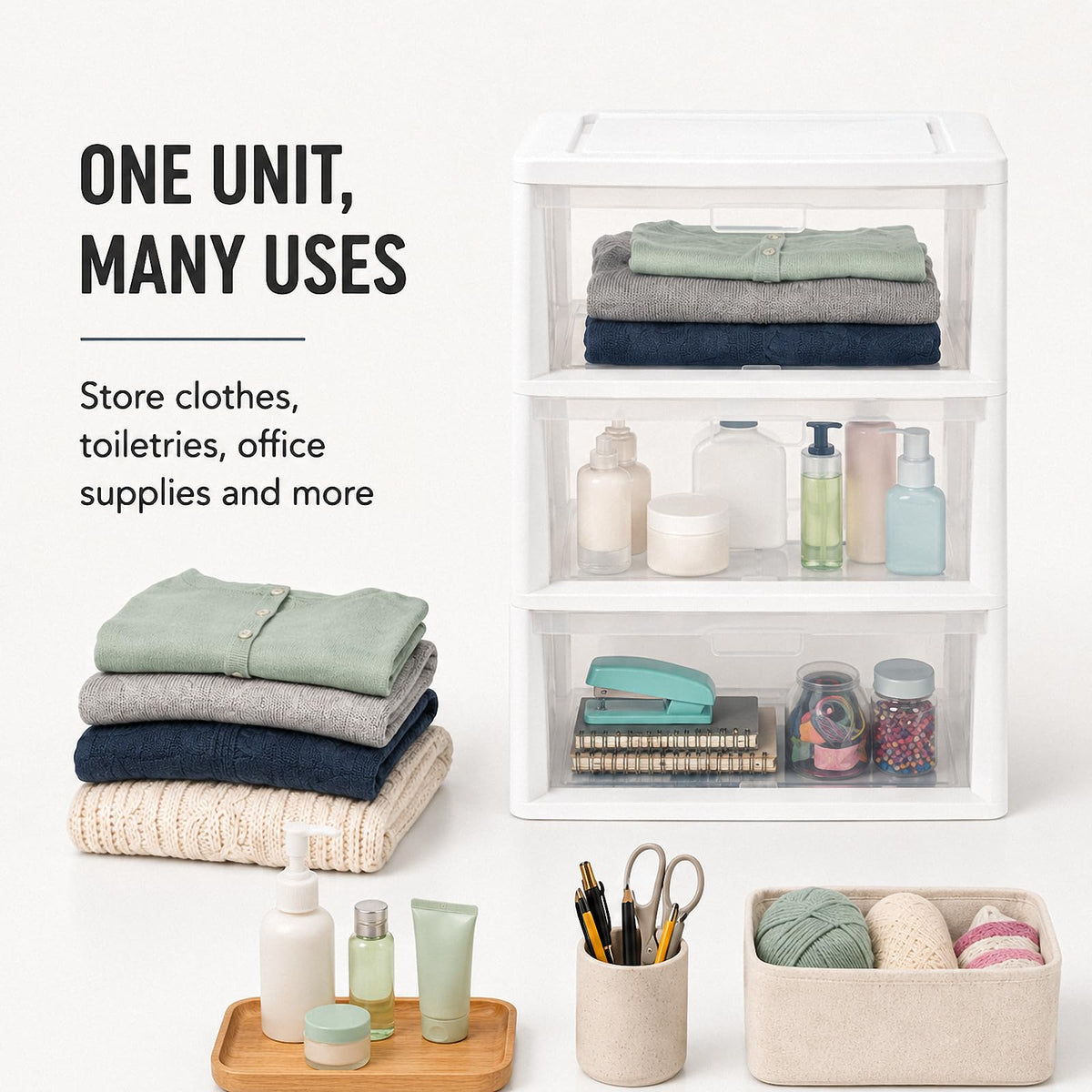 3 Drawer Clear Plastic Storage Organizer X60444