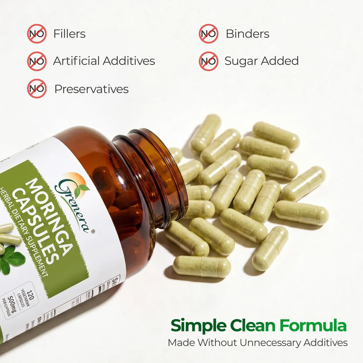 Moringa Capsules 500mg Moringa Oleifera Leaf Powder 120 Count U982