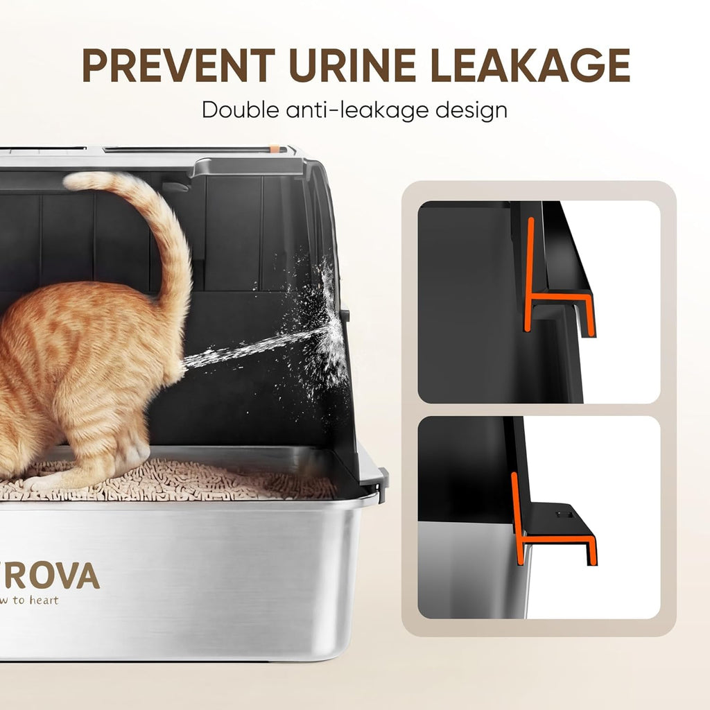XL Stainless Steel Enclosed Cat Litter Box with Flip-Up Lid C755