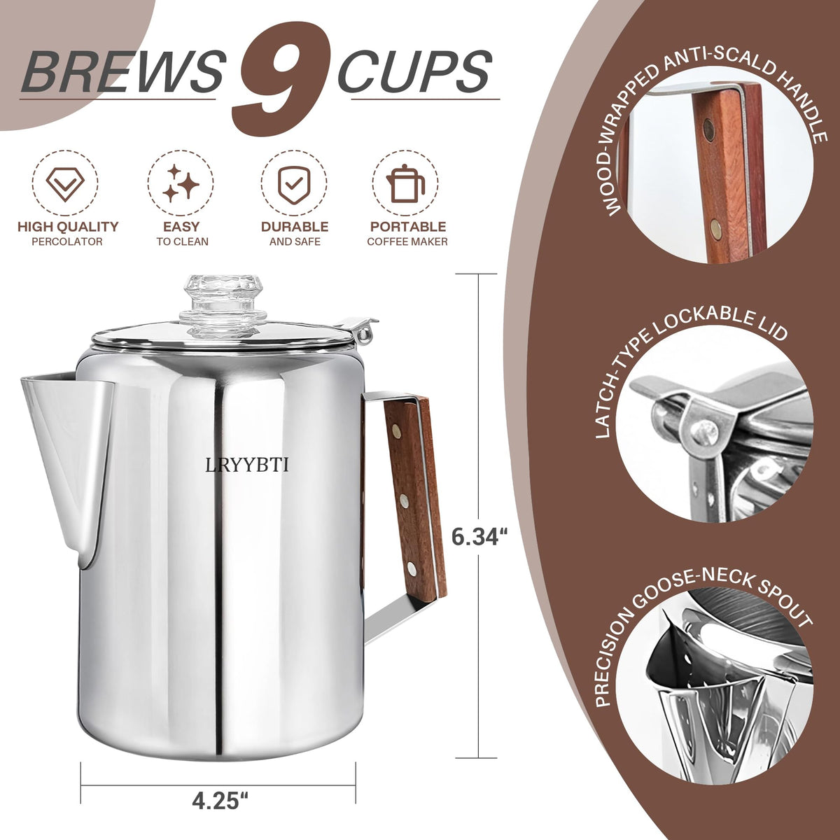 Stainless Steel 9 Cup Coffee Percolator T28185