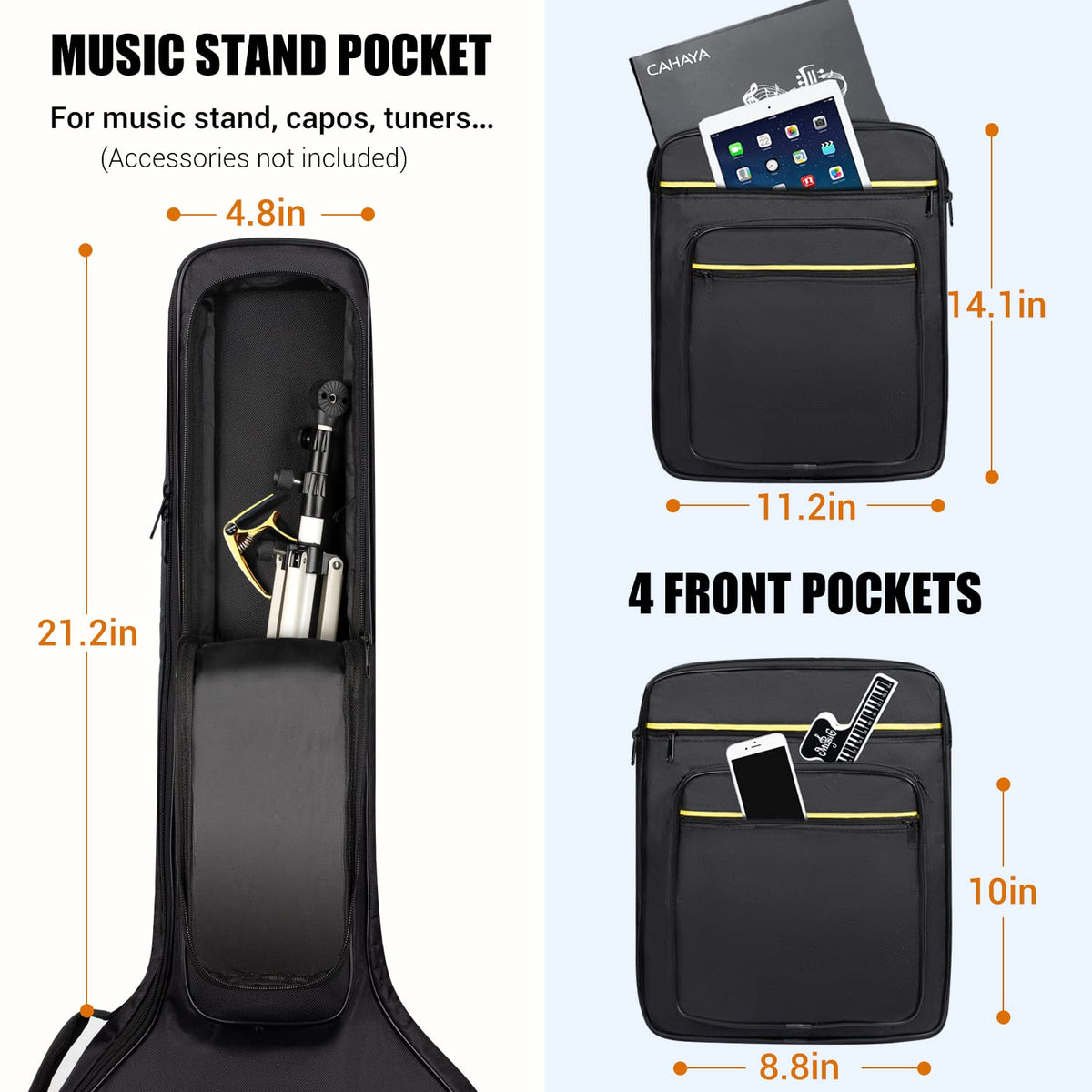 44 Inch Guitar Bag Multi-pockets 0.47in Thick Padding Water Resistent Gig Bag K36056