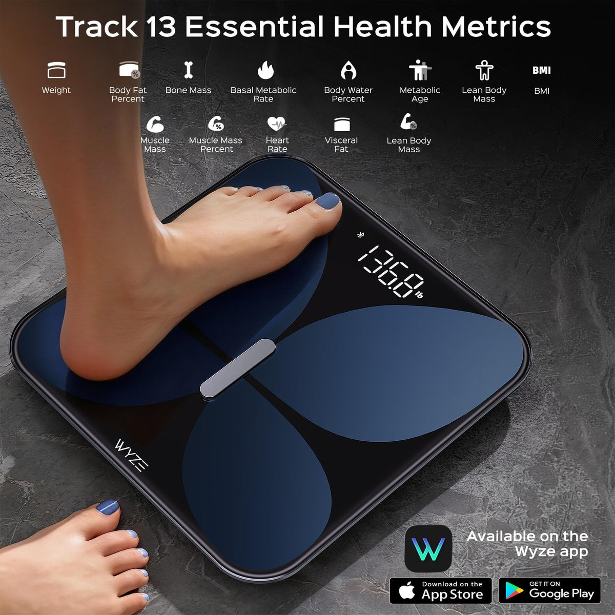 Smart Bathroom Scale, Bluetooth, 400 lbs, Black M888979