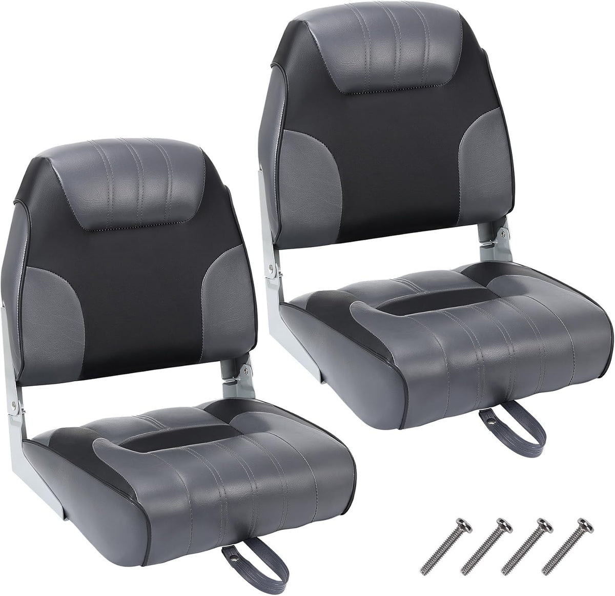 2 Pack Low Back Folding Boat Seats Black Gray E643479