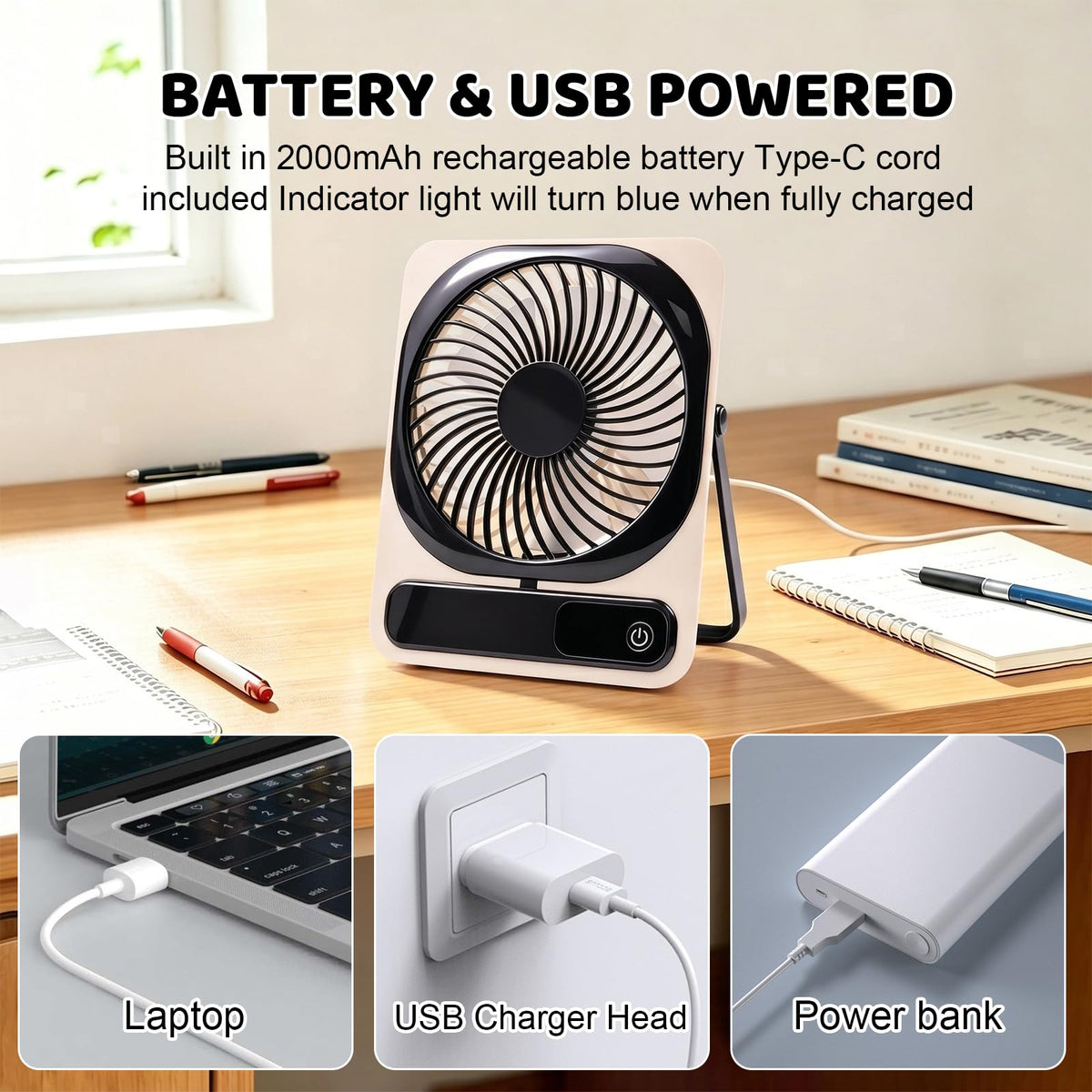 Portable Battery Operated USB Rechargeable Mini Personal Fan R10272