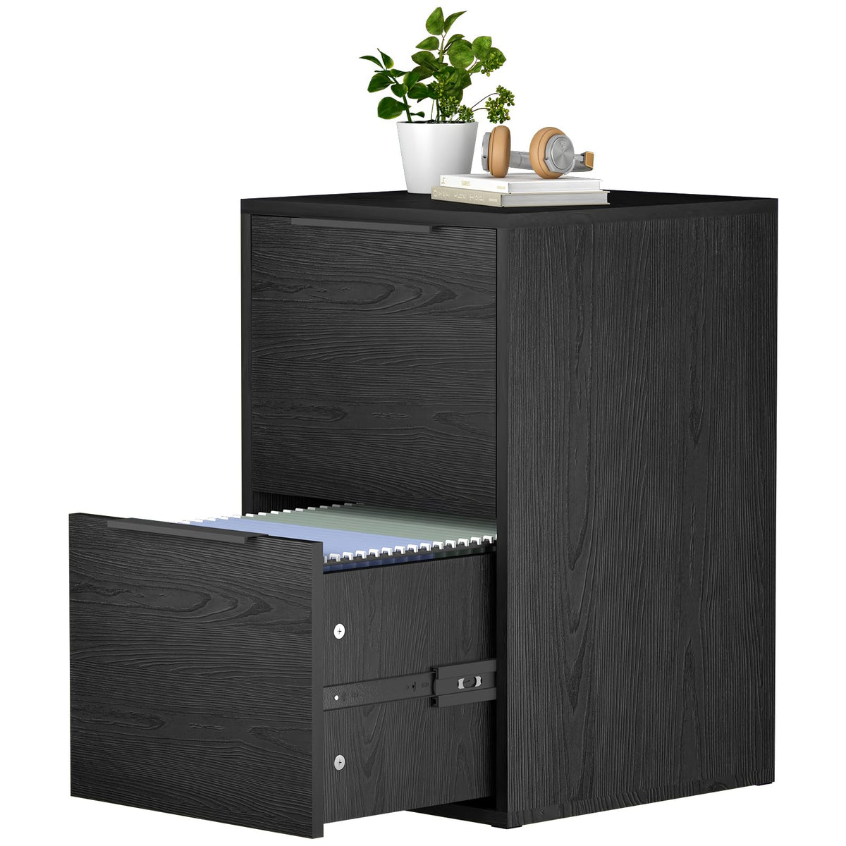Black Two Drawer Wood File Cabinet J239081