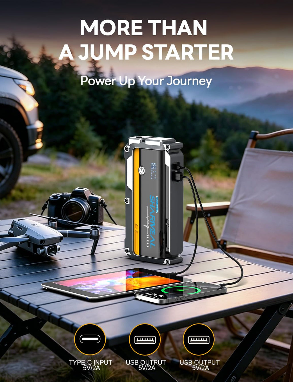 12000mAh 12V Portable Jump Starter with Flashlight and Jumper Cable I277