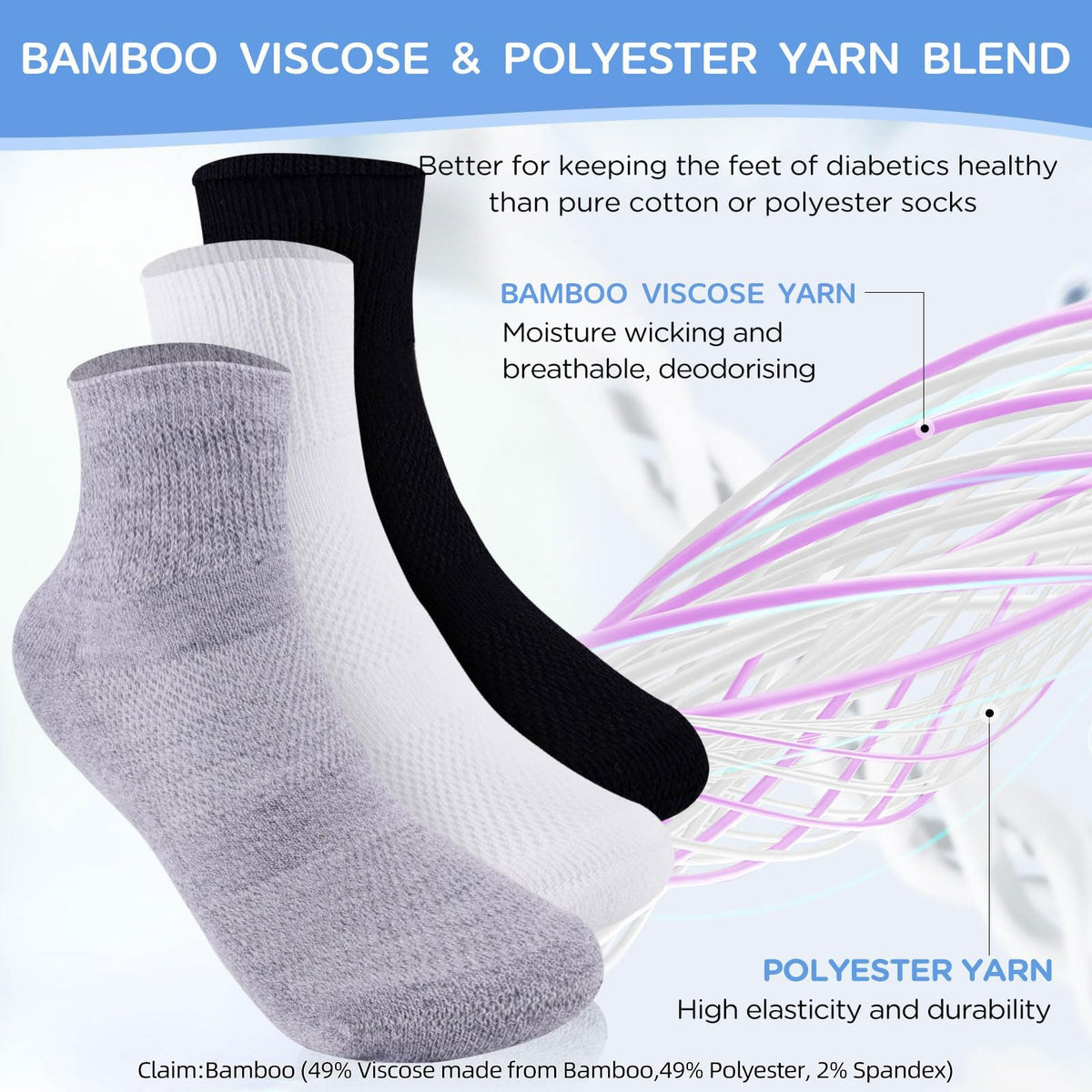 Bamboo Viscose Non Binding Ankle Socks 6 Pairs Z8942