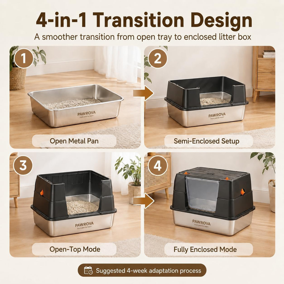 XL Stainless Steel Enclosed Cat Litter Box with Flip-Up Lid C755