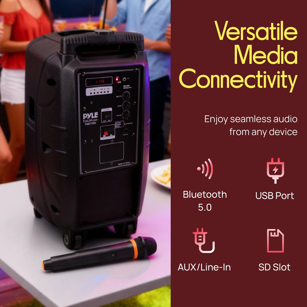 1000W Portable Bluetooth PA Speaker with 10'' Subwoofer and Wireless Mic F3673
