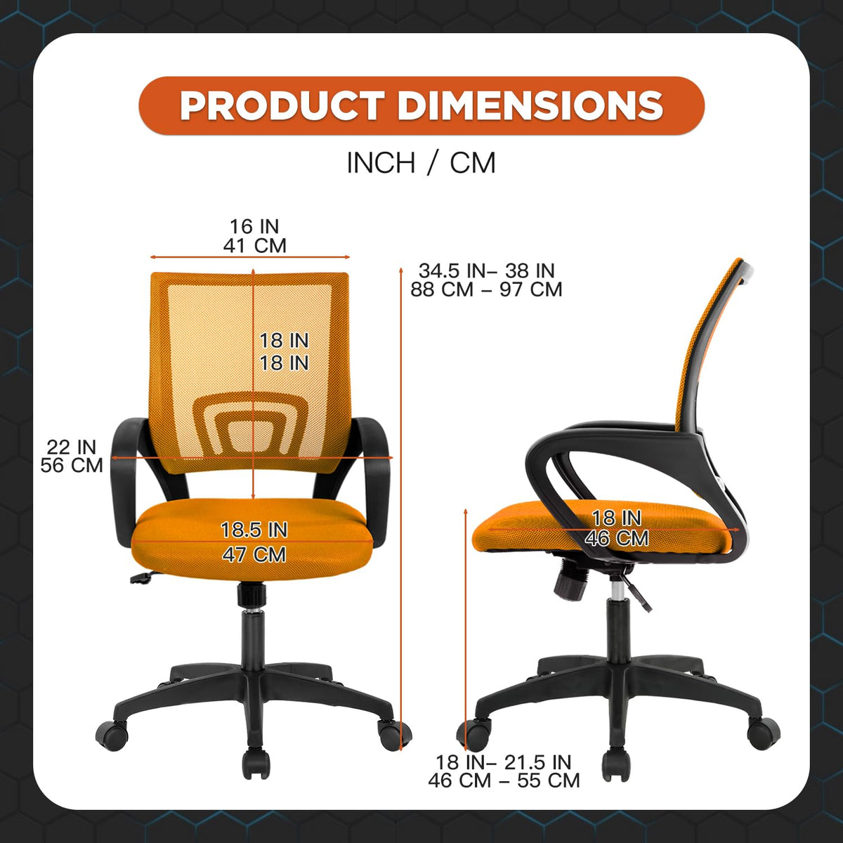 Orange Mesh Ergonomic Office Chair with Lumbar Support R510