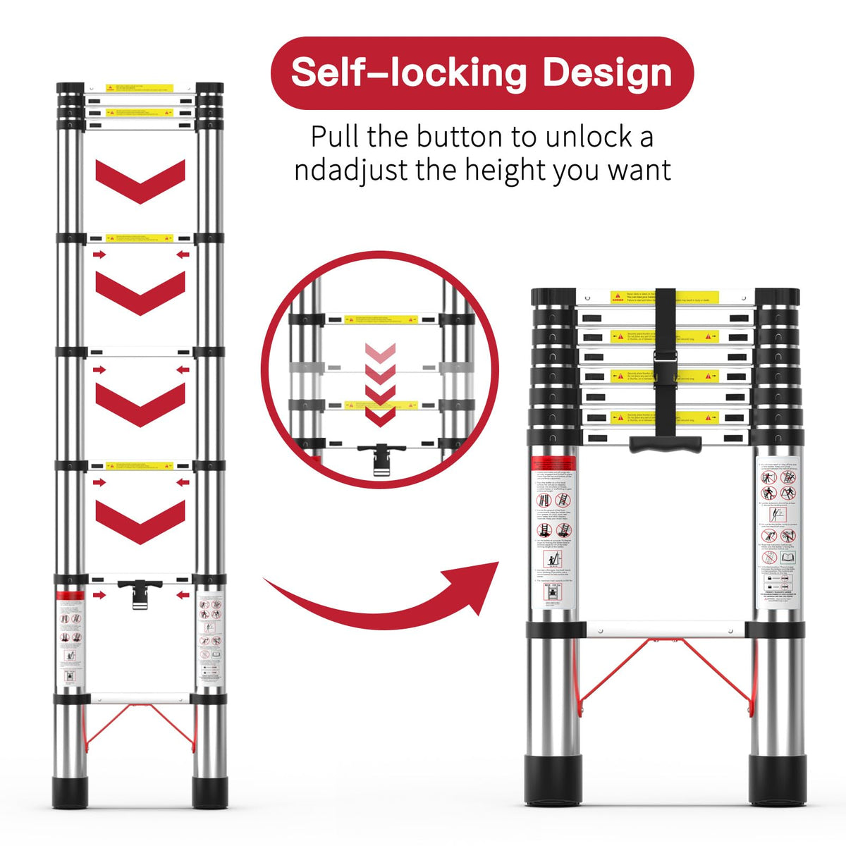 8.5 FT Aluminum Telescoping Ladder 330 lbs Capacity M126