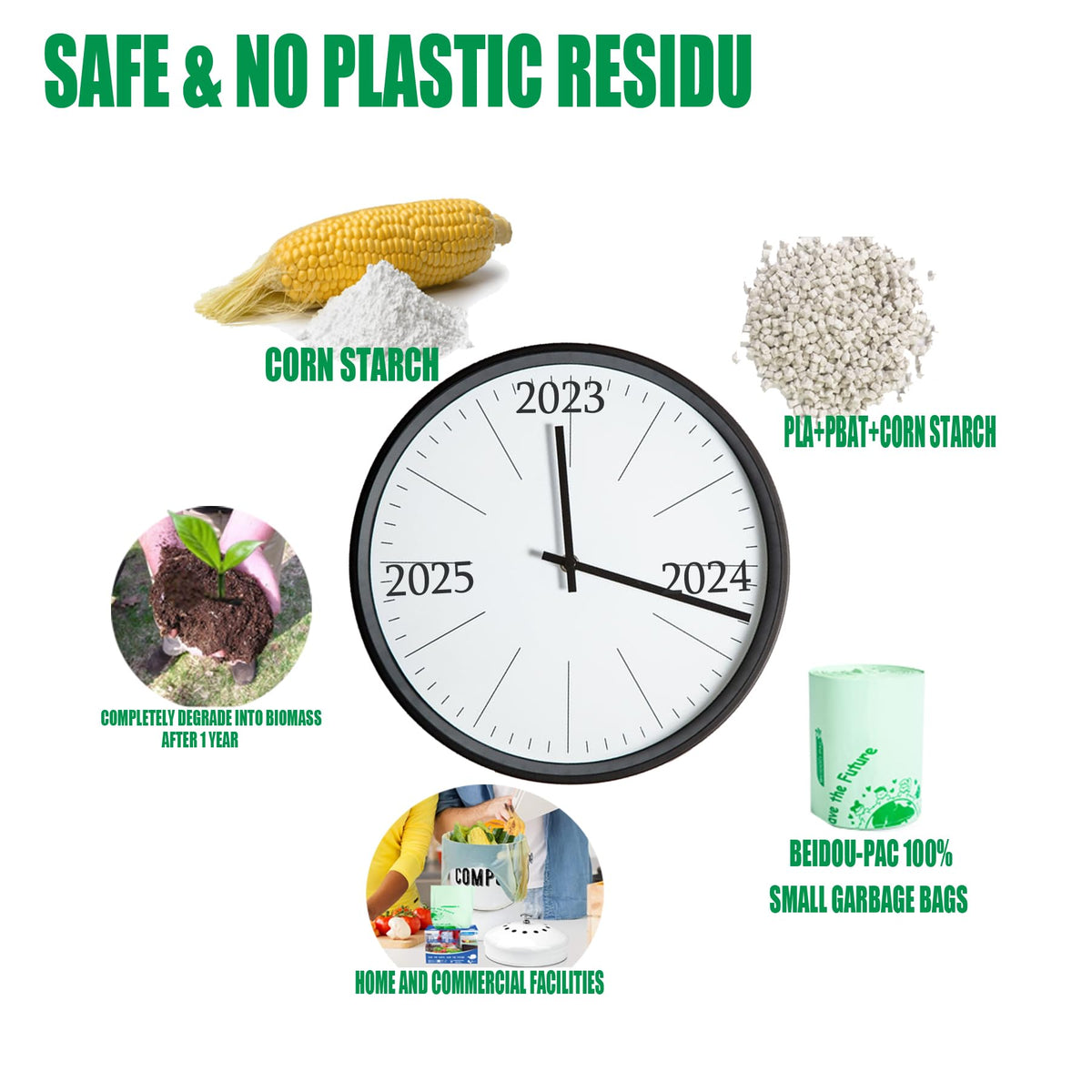 100% Compostable 3 Gallon Trash Bags with Handle, 200 Count D31290