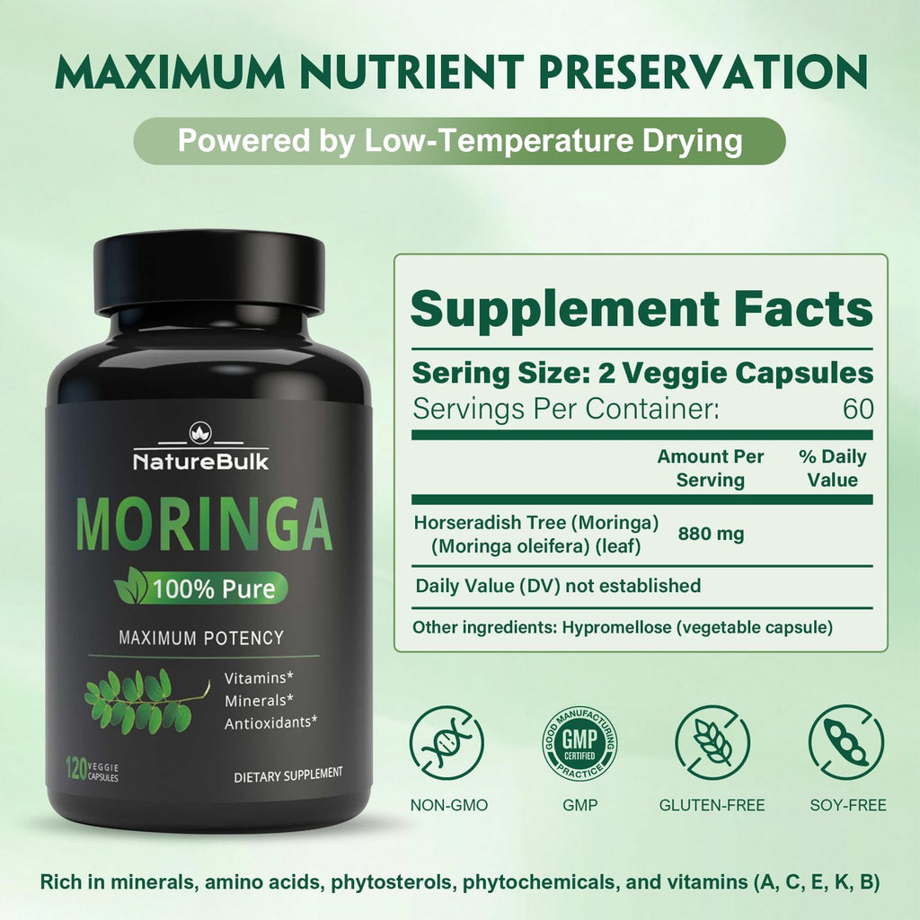 Moringa Oleifera Leaf Powder 880mg 120 Capsules Y745