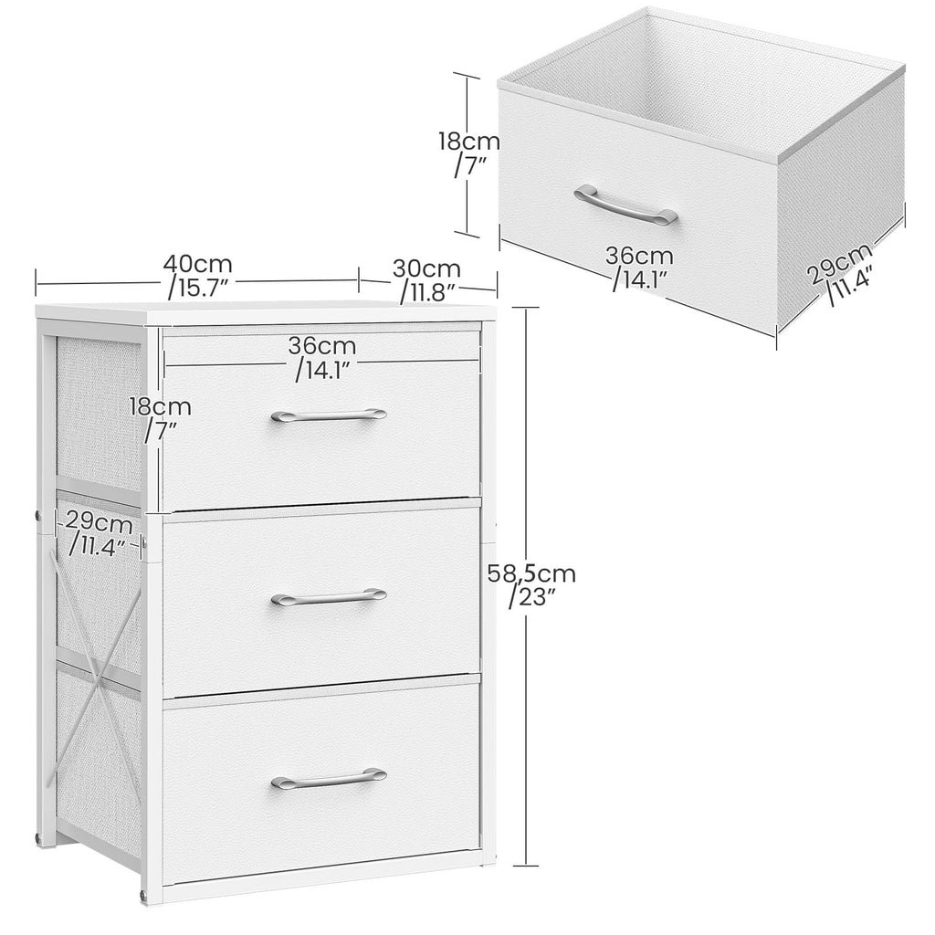 White 3 Drawer Fabric Storage Dresser with Wooden Top A8146