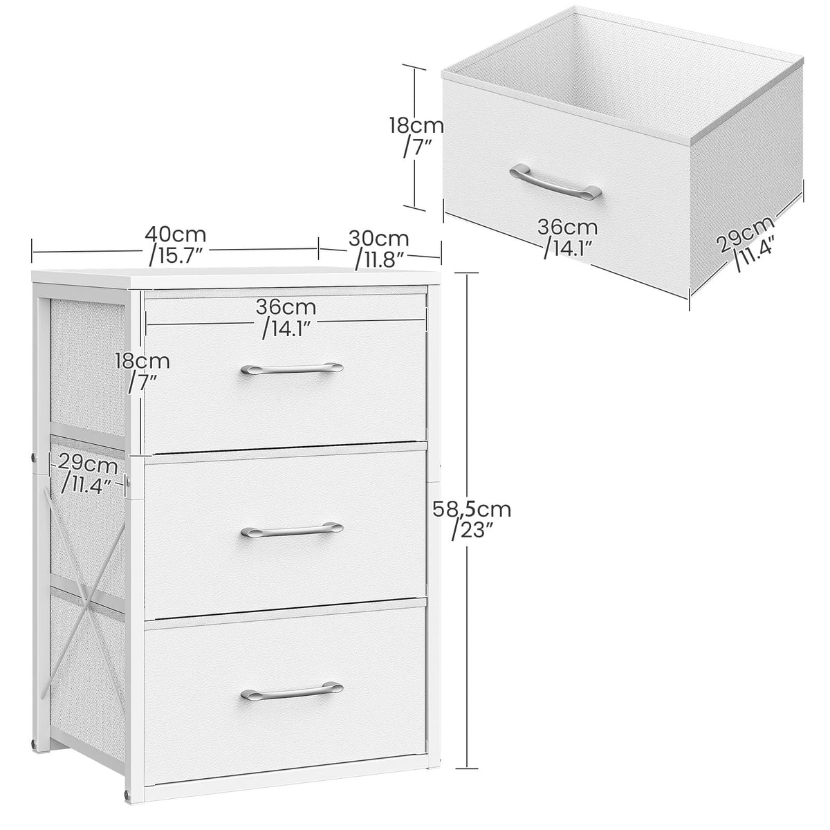 White 3 Drawer Fabric Storage Dresser with Wooden Top A8146