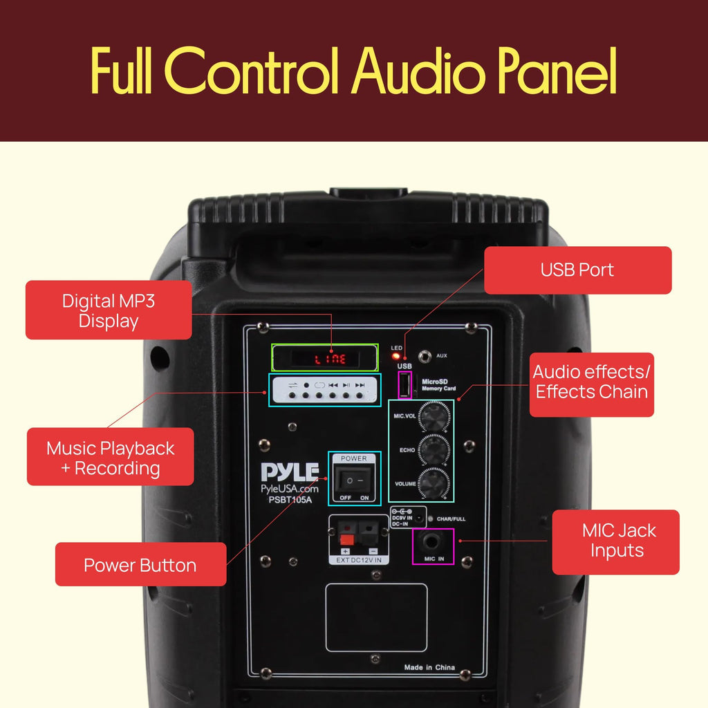 1000W Portable Bluetooth PA Speaker with 10'' Subwoofer and Wireless Mic F3673