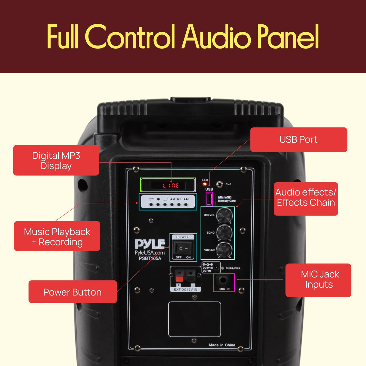 1000W Portable Bluetooth PA Speaker with 10'' Subwoofer and Wireless Mic F3673