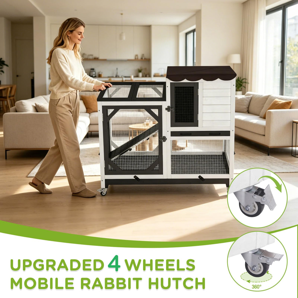 2-Story Wooden Rabbit Hutch with Wheels Q40466