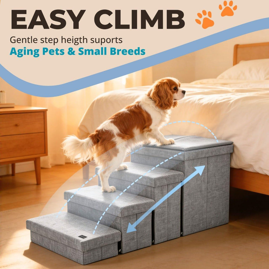 Foldable Grey 4 Steps Dog Stairs with Cushion B40574
