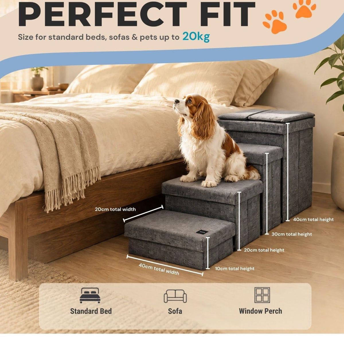 Foldable Grey 4 Steps Dog Stairs with Cushion B40574