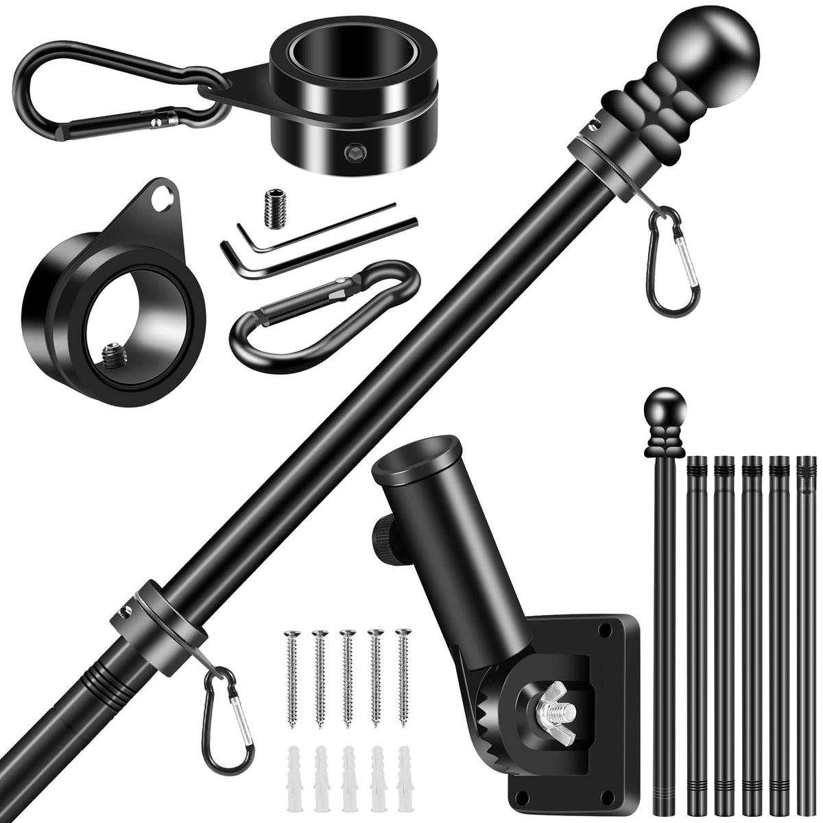 Black 7 FT Stainless Steel Flagpole Kit S7178
