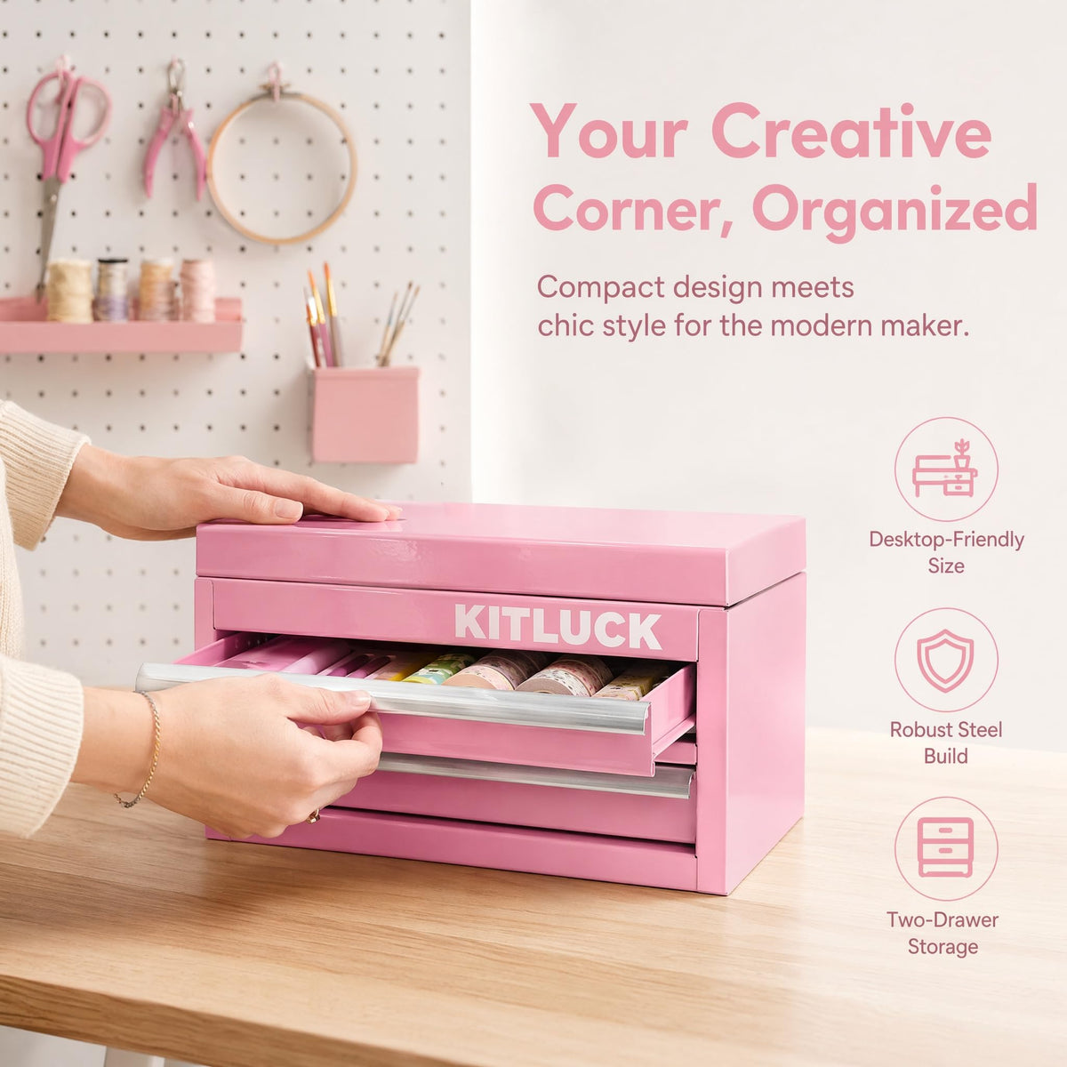 Pink 2-Drawer Metal Tool Box P24399