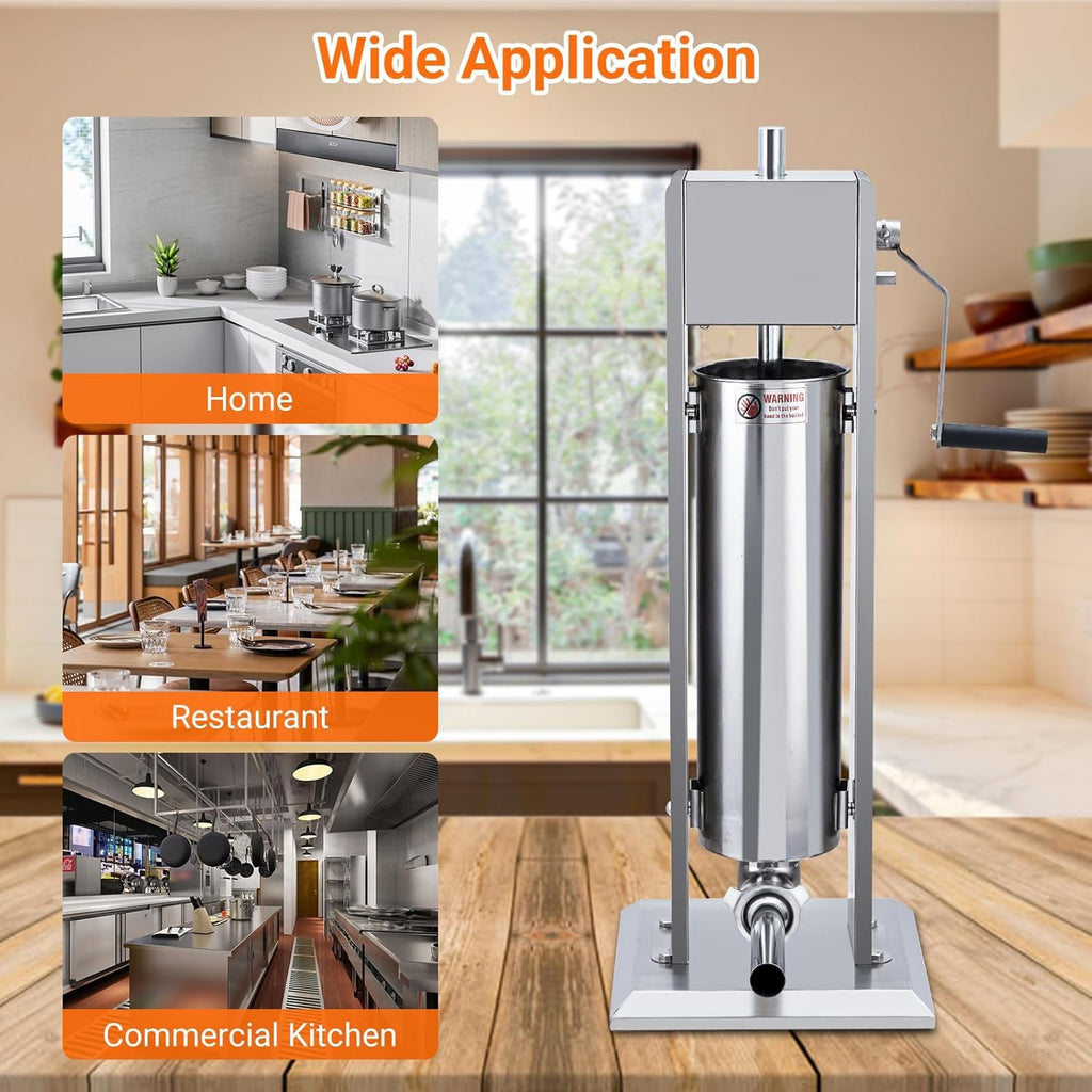 Two Speed Stainless Steel Vertical 15LBS Sausage Stuffer with 5 Stuffing Tubes Y26451
