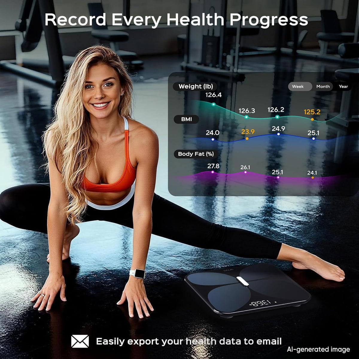 Smart Bathroom Scale, Bluetooth, 400 lbs, Black M888979