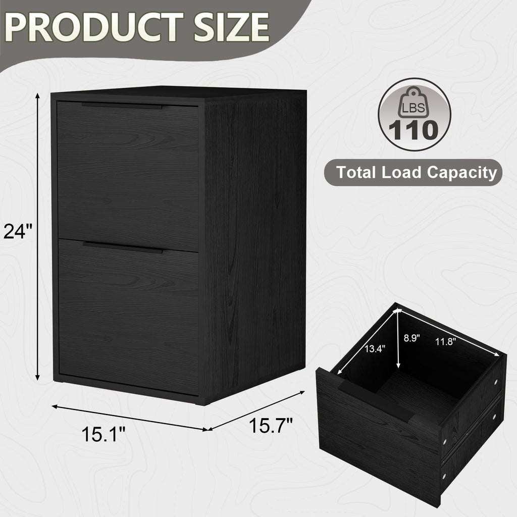 Black Two Drawer Wood File Cabinet J239081