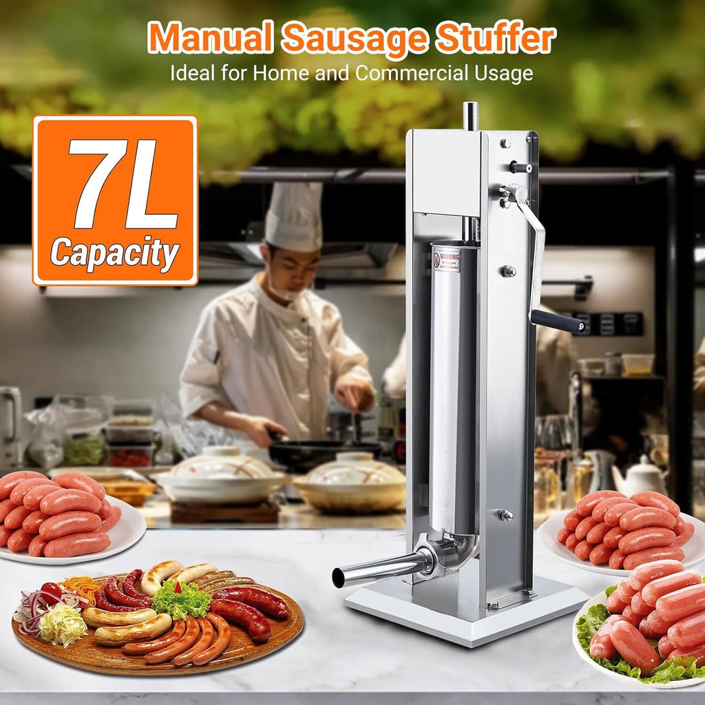 Two Speed Stainless Steel Vertical 15LBS Sausage Stuffer with 5 Stuffing Tubes Y26451