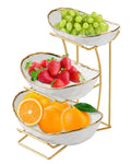 3-Tier Ceramic Fruit Bowl with Metal Stand E155