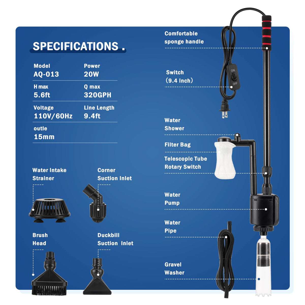 Electric Aquarium Gravel Cleaner M106