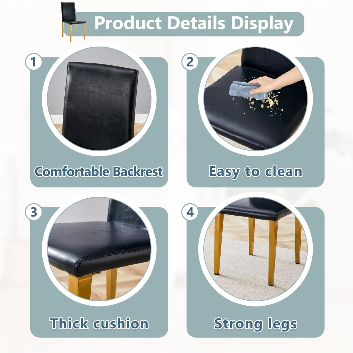 Black PU Leather Dining Chairs Set of 6 I7166