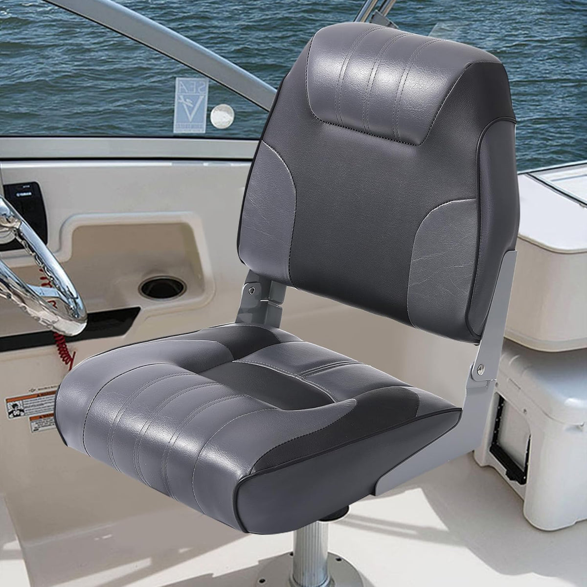 2 Pack Low Back Folding Boat Seats Black Gray E643479