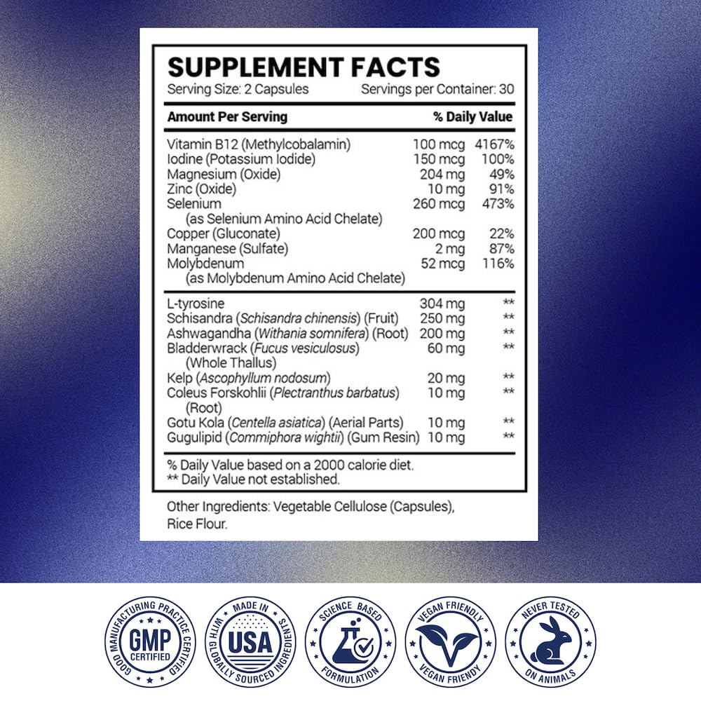 Thyroid Aid with Iodine Copper & Zinc 60 Capsules T904