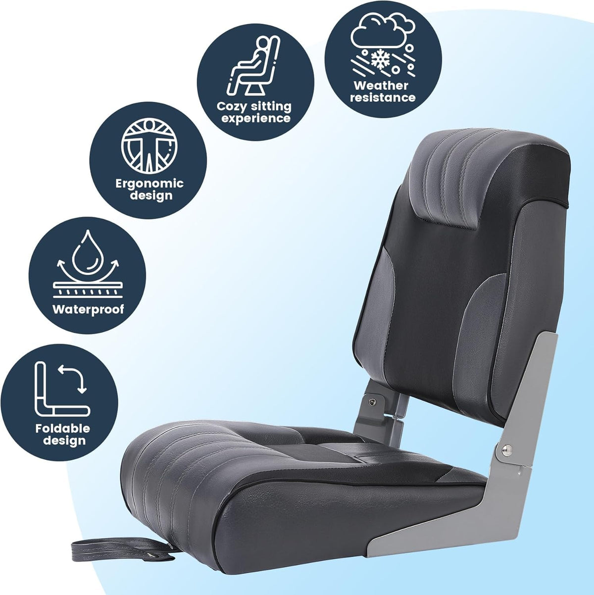 2 Pack Low Back Folding Boat Seats Black Gray E643479