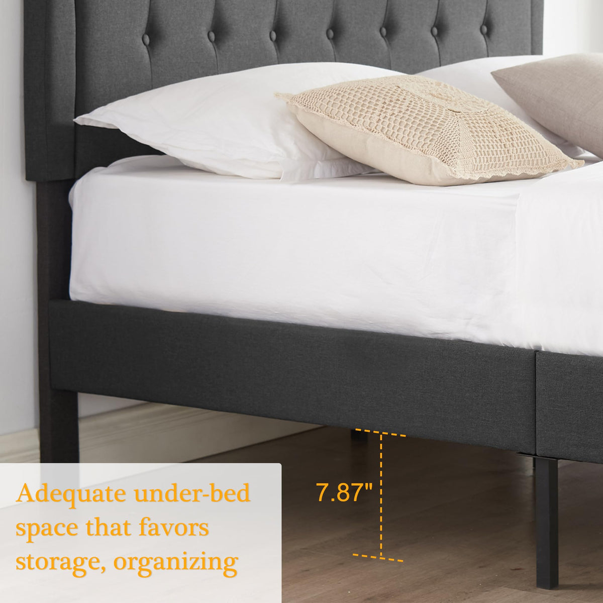 Queen Size Fabric Upholstered Platform Bed Frame with Wooden Slats F642167