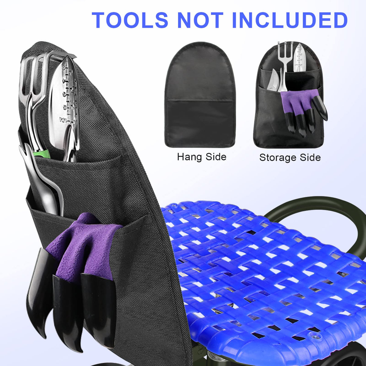 Blue Rolling Garden Cart with Four Wheels and Tool Bag K37839