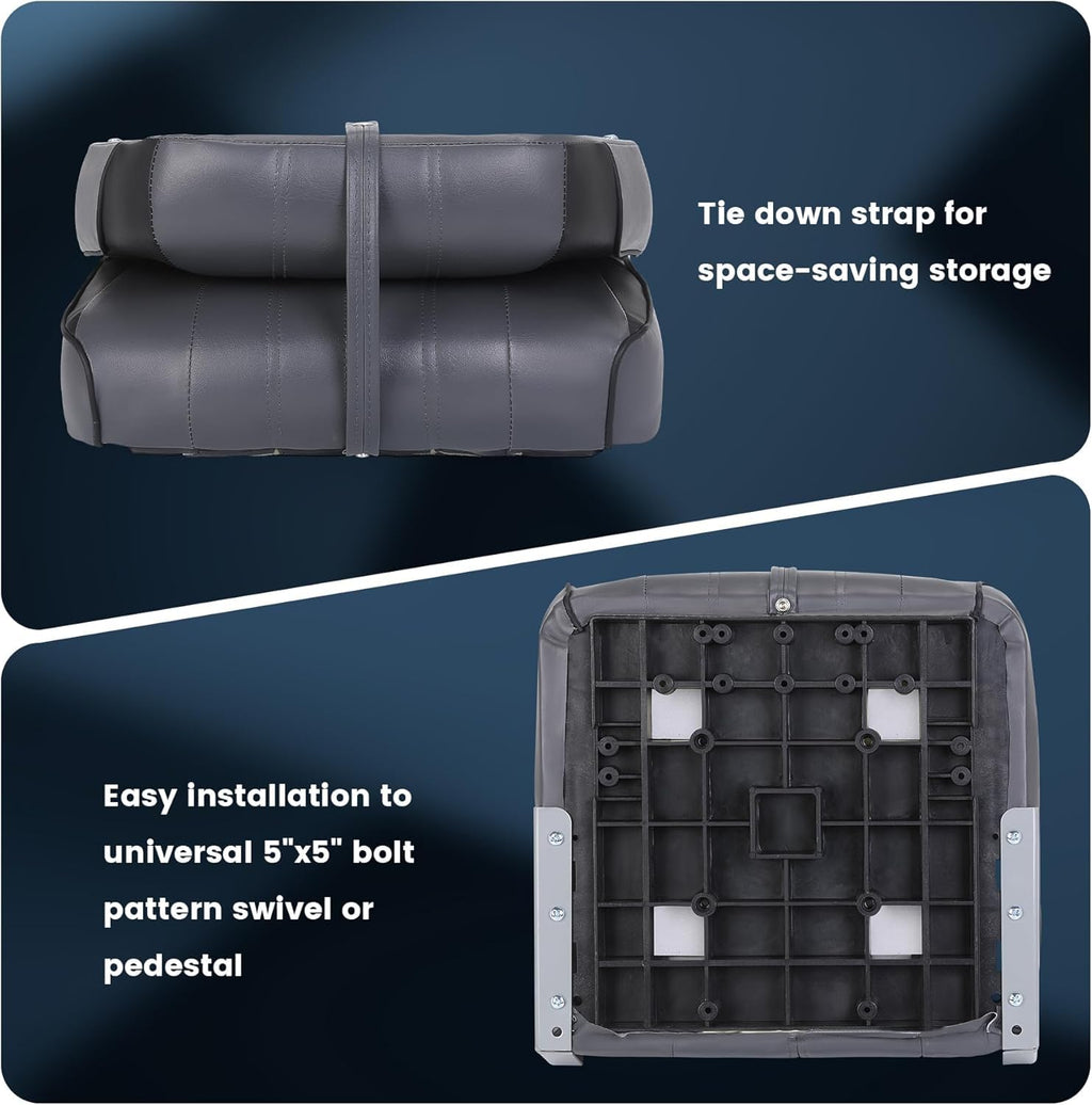 2 Pack Low Back Folding Boat Seats Black Gray E643479
