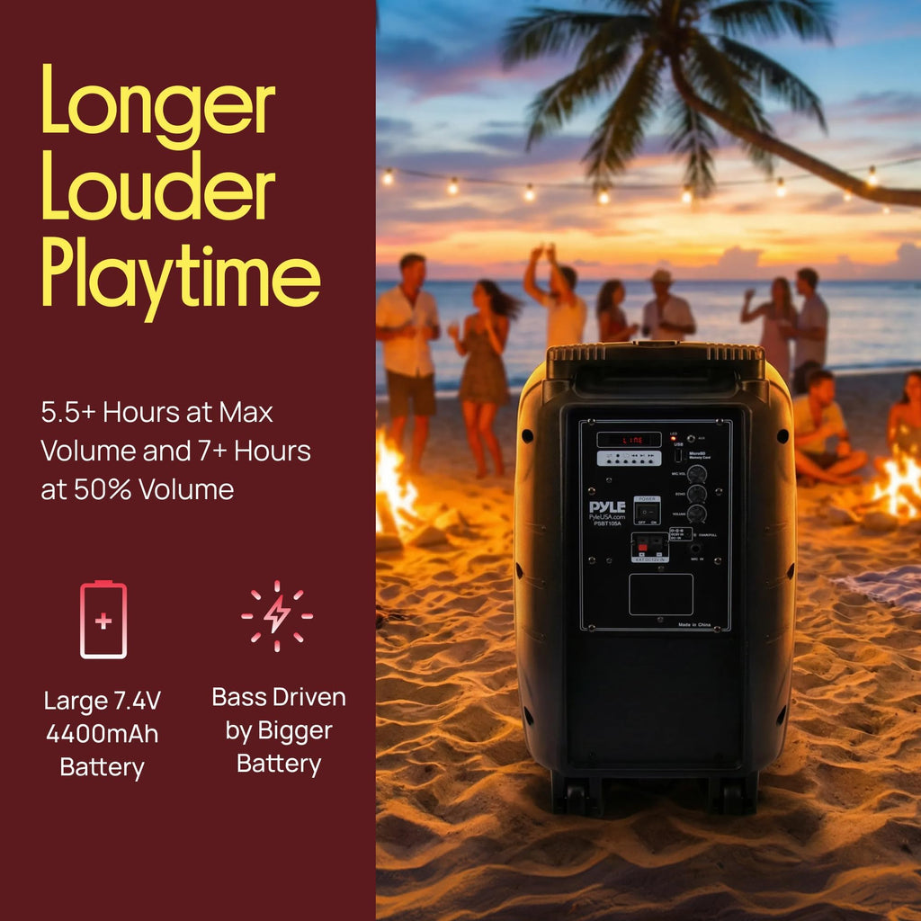 1000W Portable Bluetooth PA Speaker with 10'' Subwoofer and Wireless Mic F3673