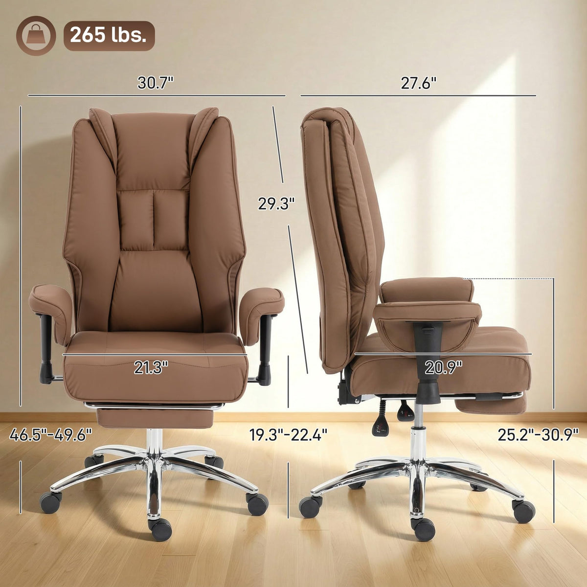 Brown Ergonomic Reclining Office Chair with Footrest E433670